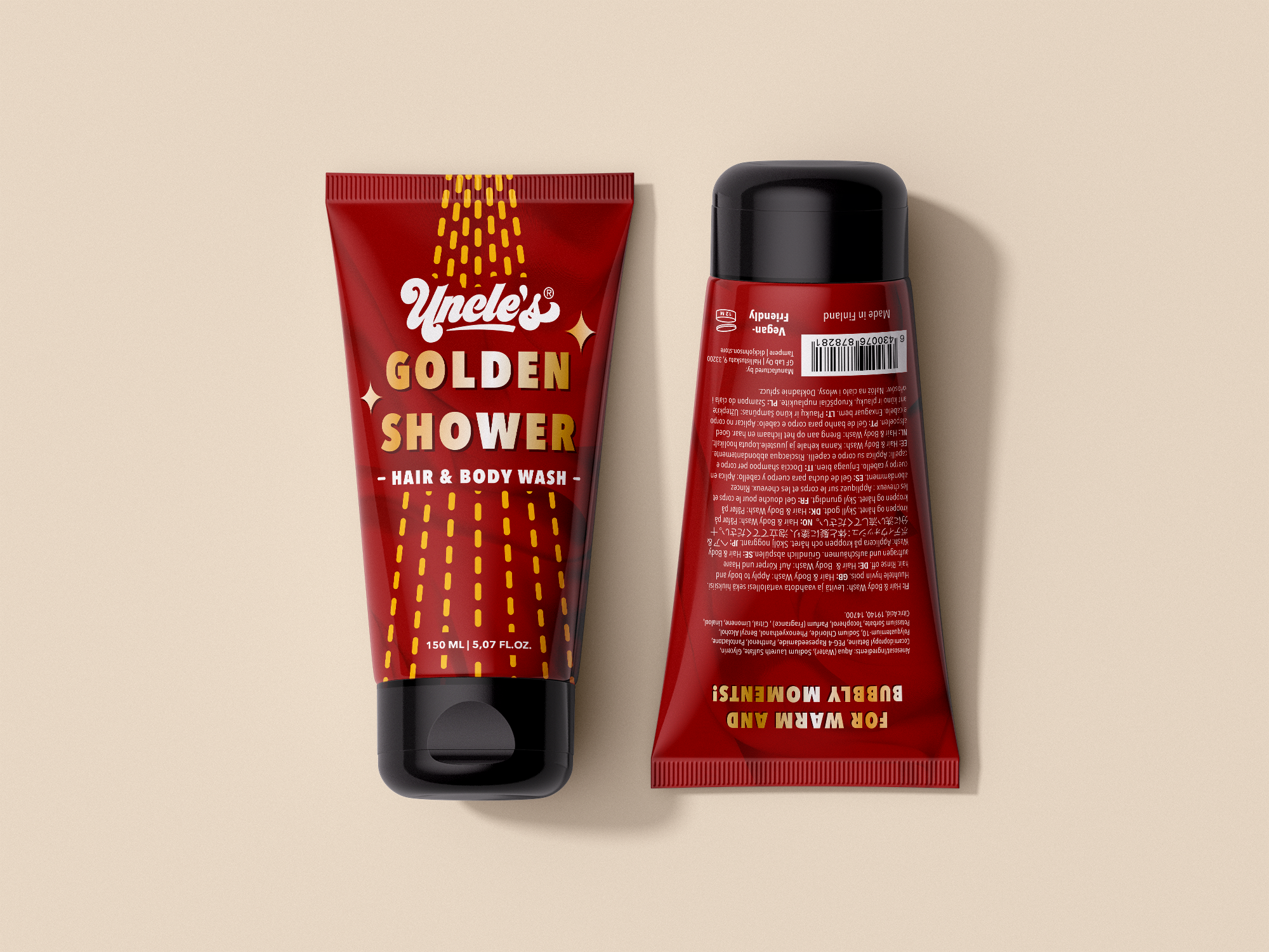 Golden Shower hair and body wash package mockup